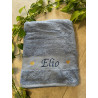 Drap de douche Bleu moyen  prénom + coeurs