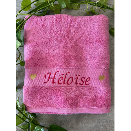 Drap de douche Rose prénom + coeurs