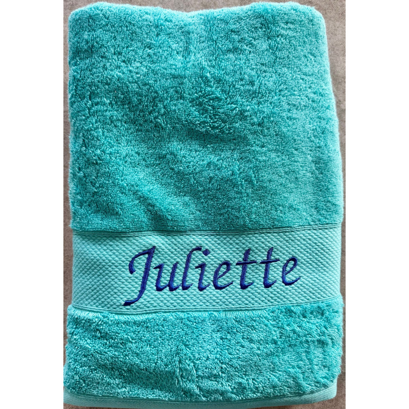 Drap de douche bleu turquoise prénom