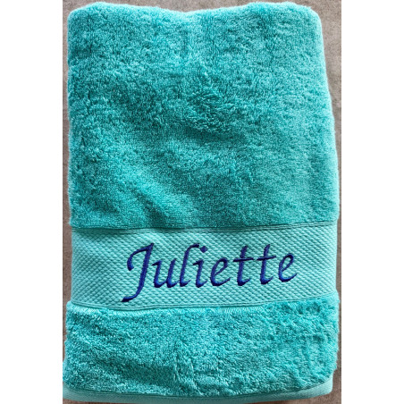 Drap de douche bleu turquoise prénom