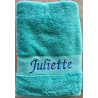Drap de douche bleu turquoise prénom