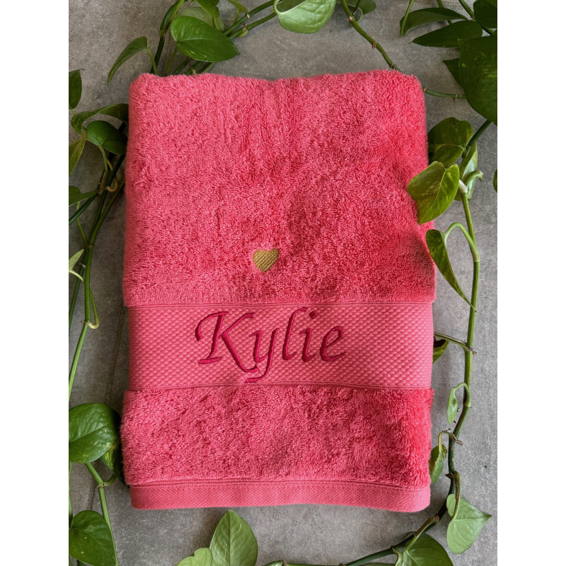 Drap de douche Corail prénom +  un coeur