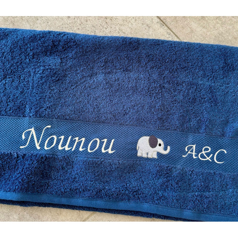 Drap de douche bleu Nounou éléphant