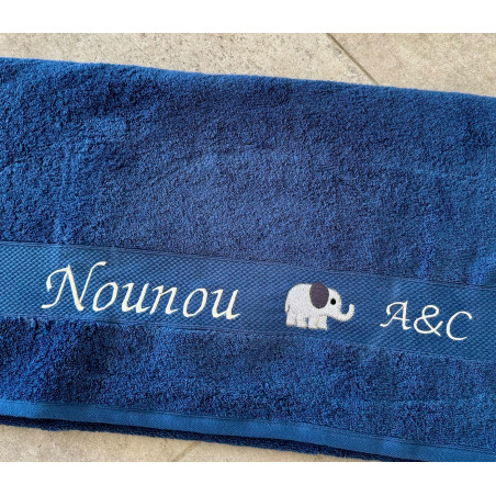 Drap de douche bleu Nounou éléphant